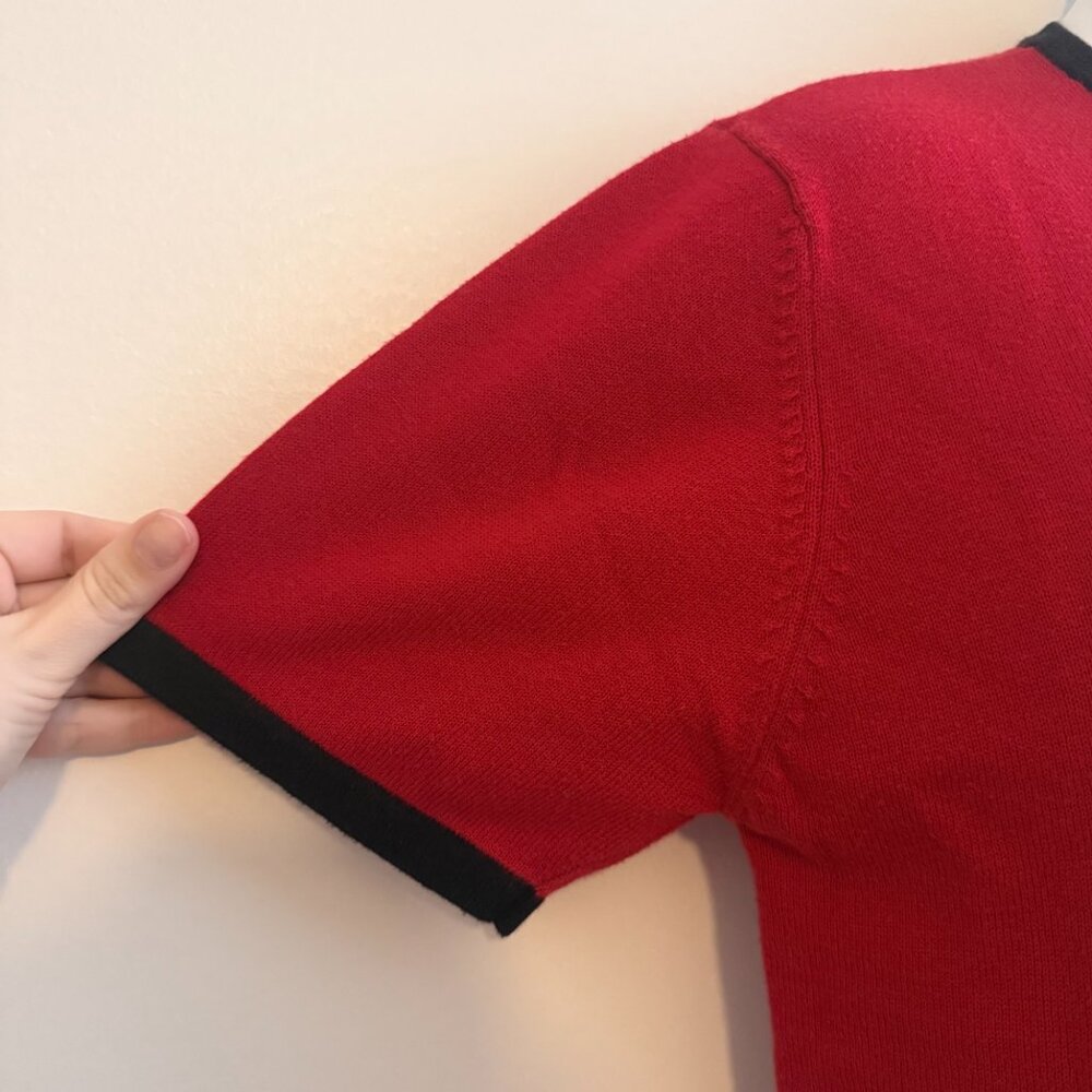 Vintage Yarnworks Red Black Trim Short Sleeve Sweater | M - Picture 5 of 8